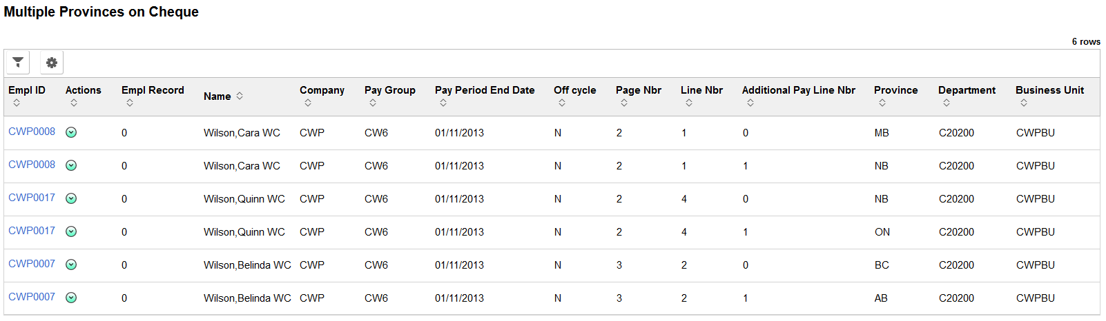 Multiple Provinces on Cheque page