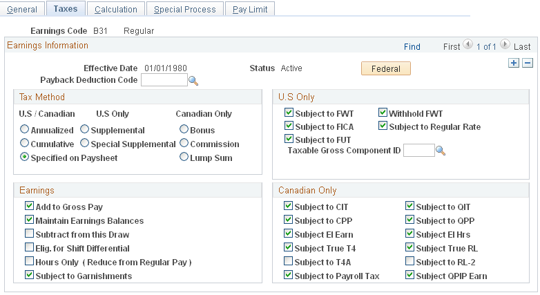 Earnings Table - Taxes page