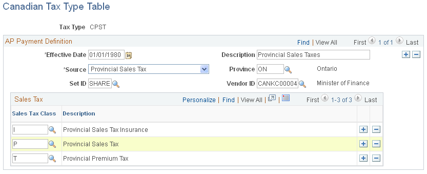 Canadian Tax Type Table page