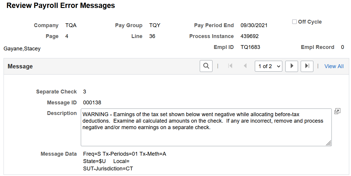 Review Payroll Error Messages page