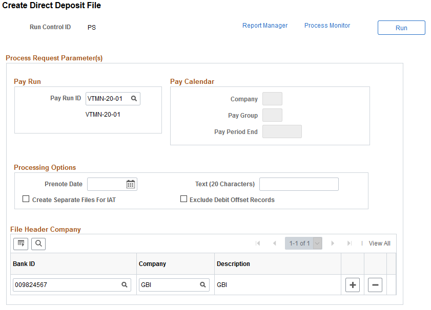 Create Direct Deposit File page (DDP001 or DDP001CN)