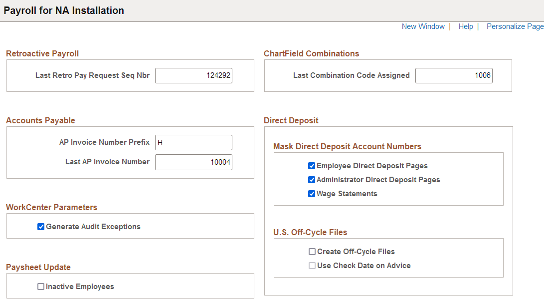 Payroll for NA Installation page (1 of 3)