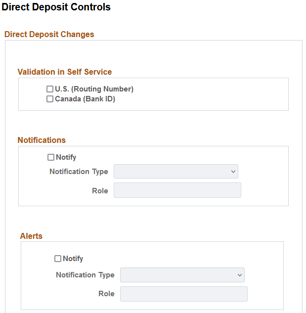 Direct Deposit Controls page (1 of 2)