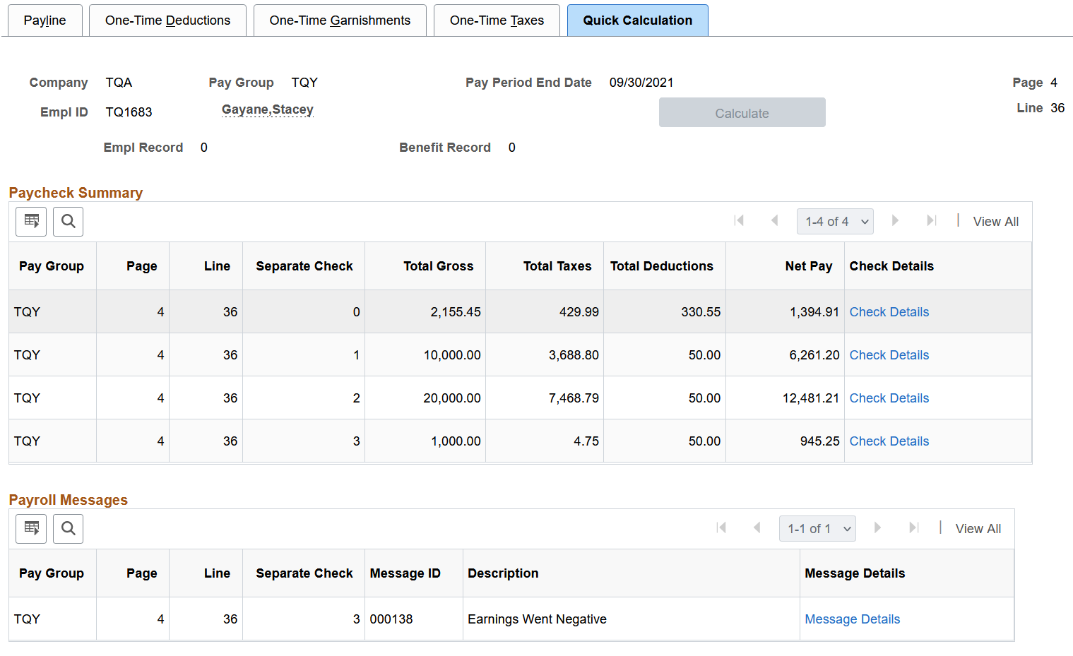 Quick Calculation page