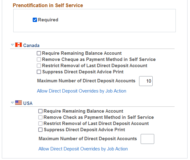 Direct Deposit Controls page (2 of 2)