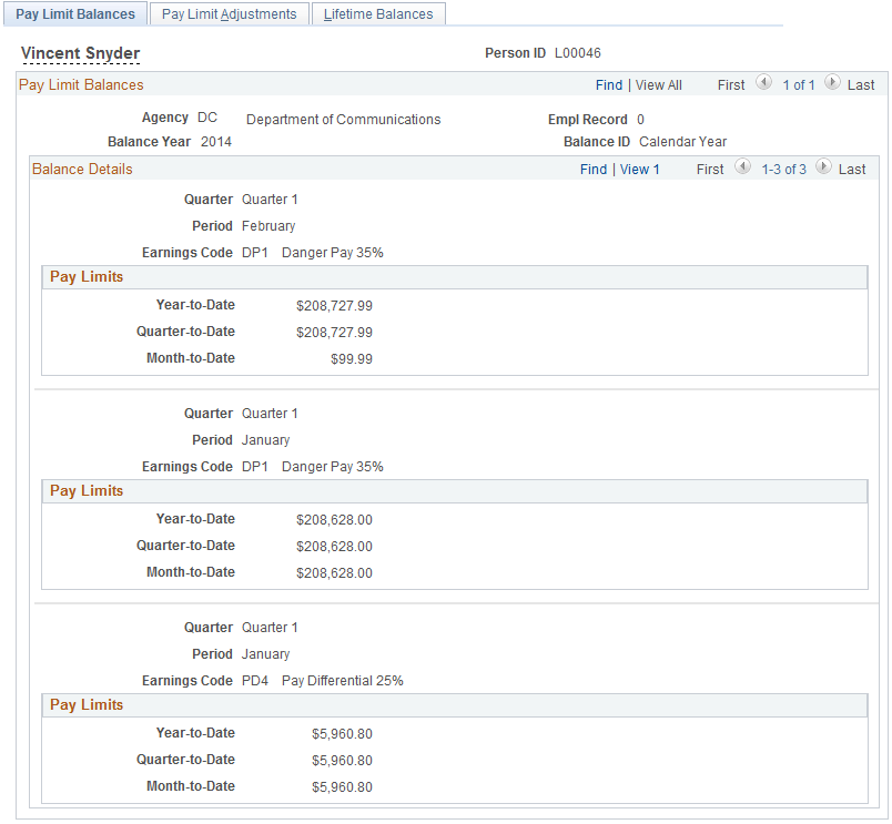 Pay Limit Balances page