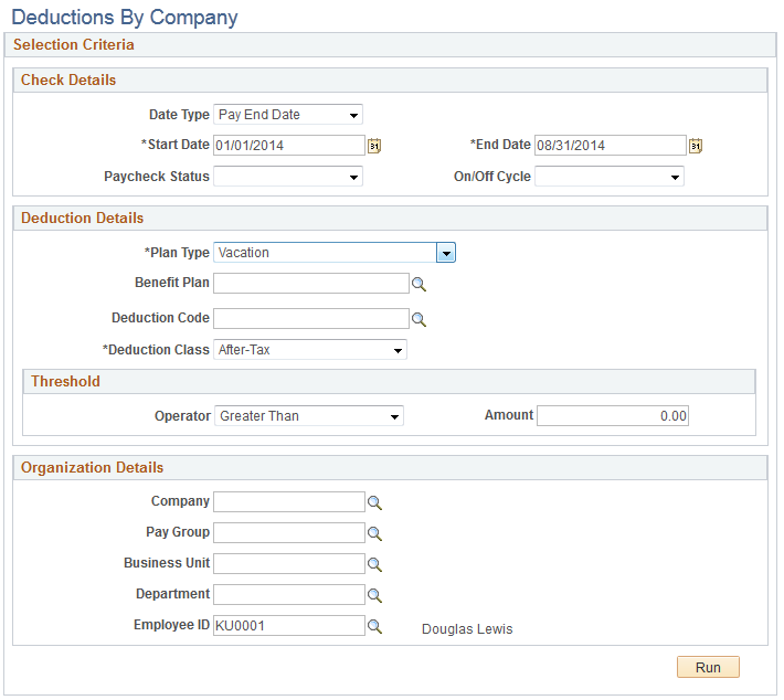 Deductions By Company page