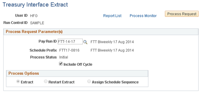 Treasury Interface Extract page