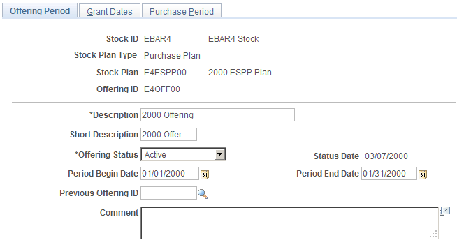 Offering/Purchase Periods - Offering Period page