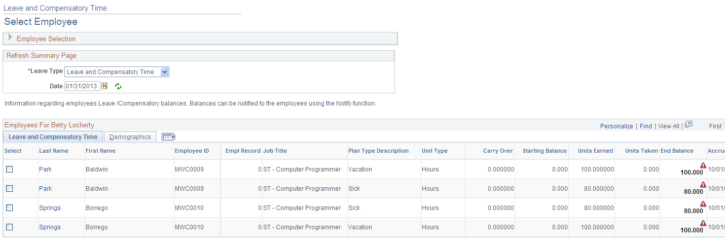 Leave and Compensatory Time page