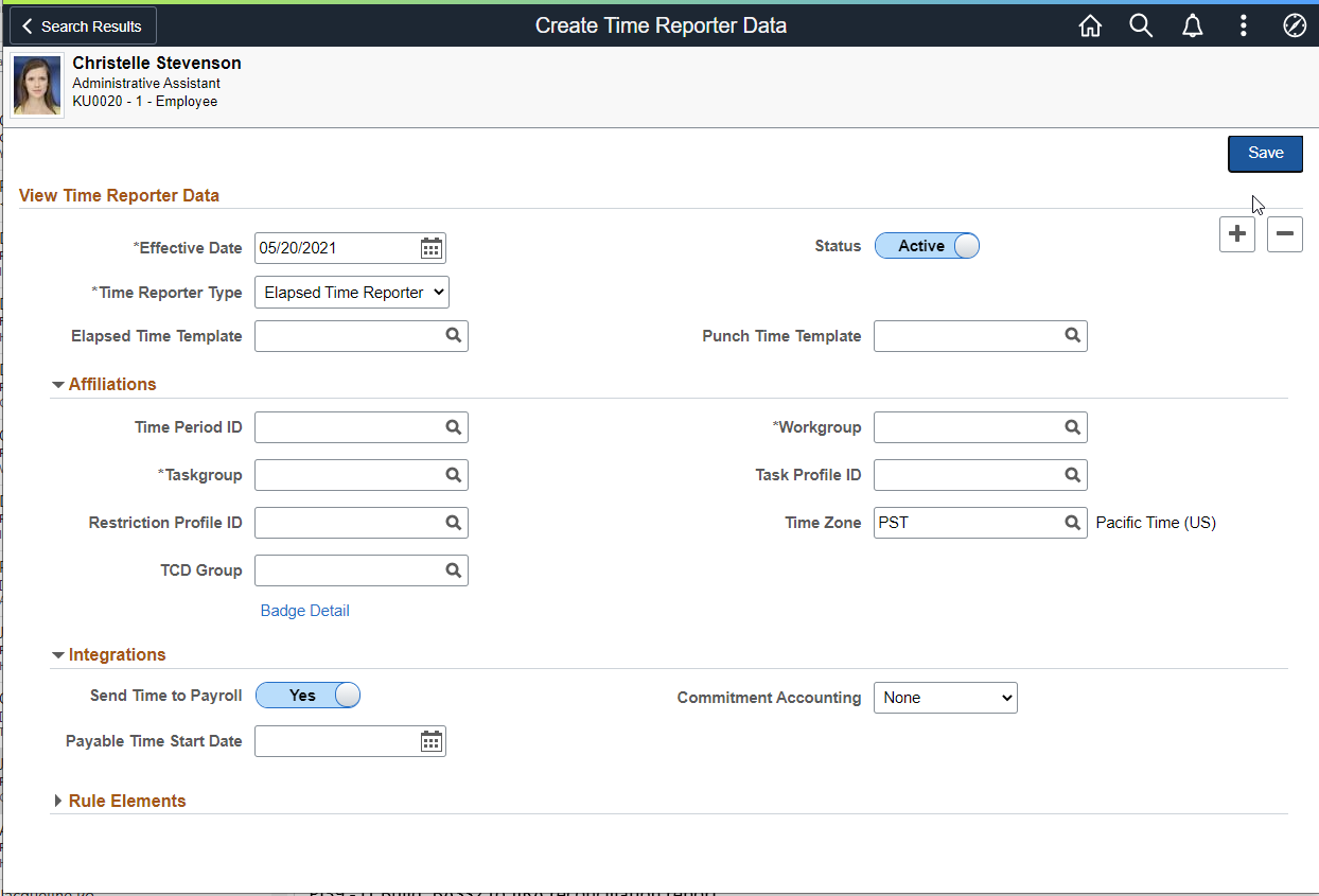 Create Time Reporter Data Page