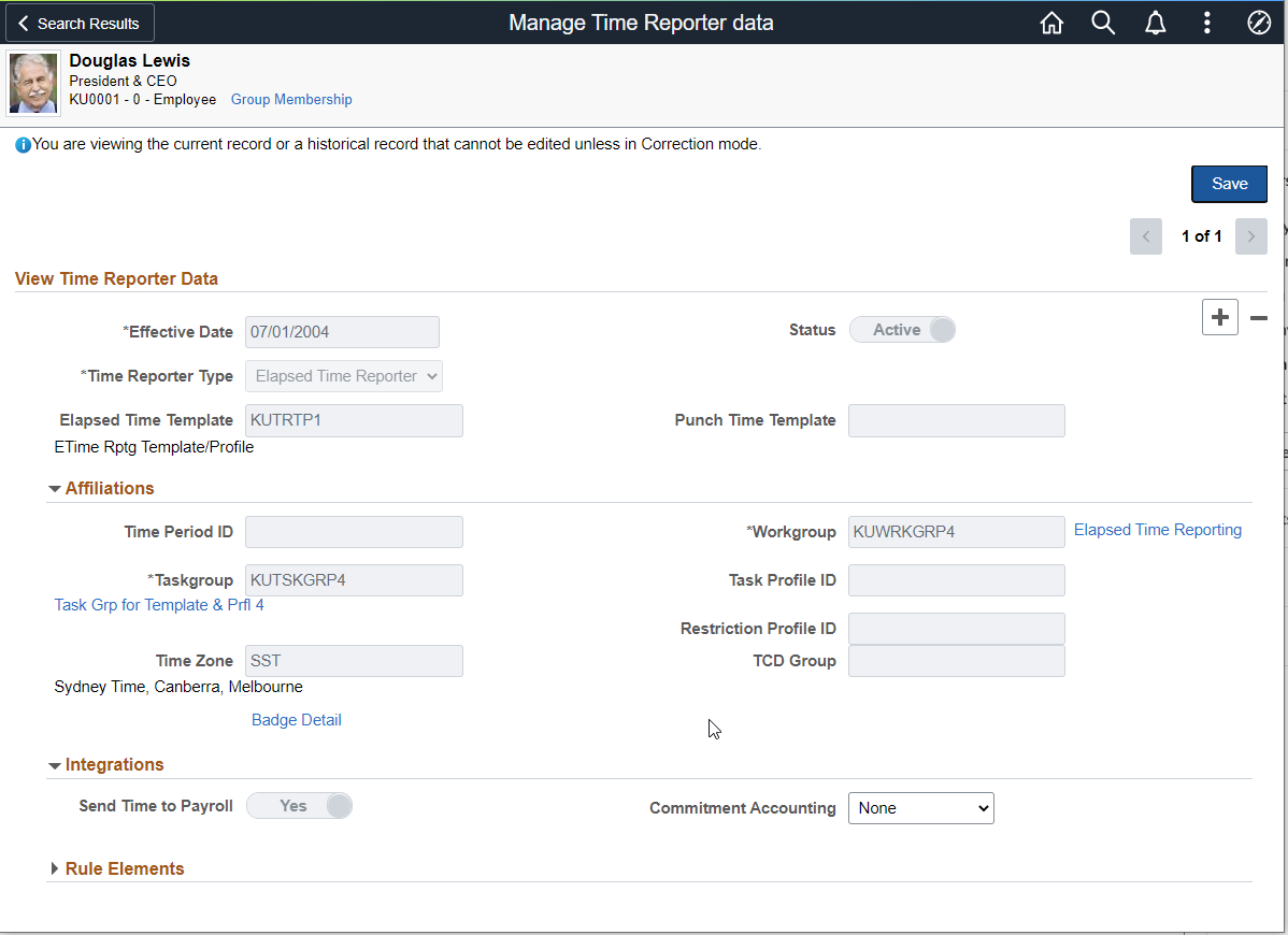 Manage Time Reporter data Page