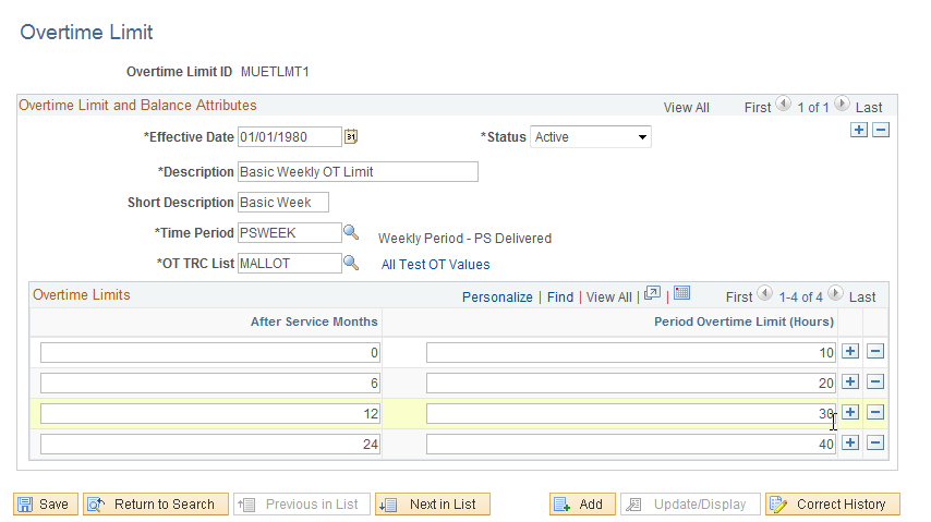 Overtime Limit page