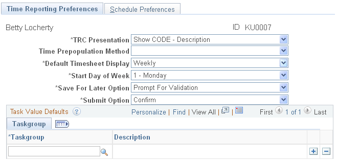Time Reporting Preferences page