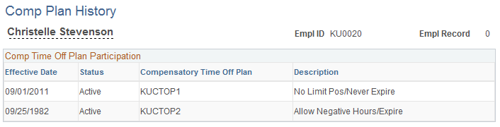 Comp Plan History page