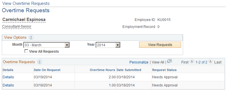 View Overtime Requests - Overtime Requests page