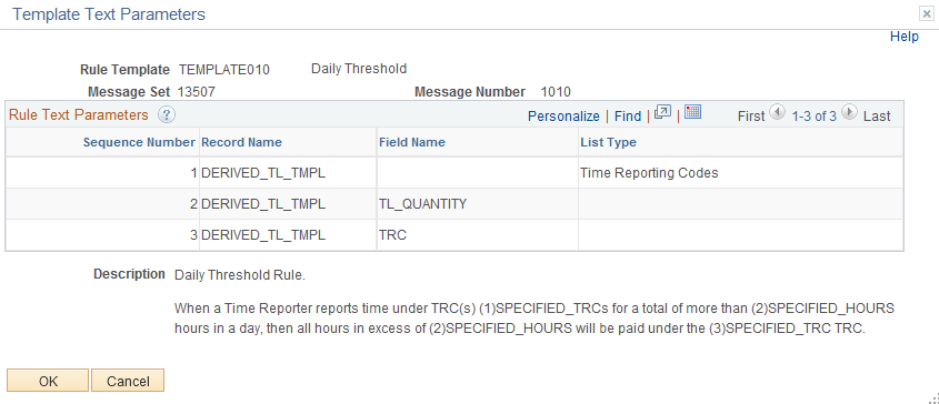 Template Text Parameters page