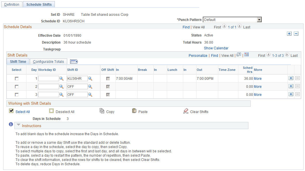 Schedule Shifts page