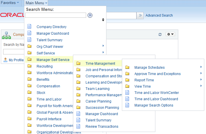 Manager Self Service navigation