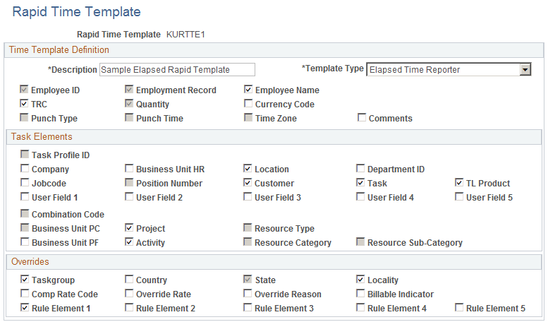 Rapid Time Template page