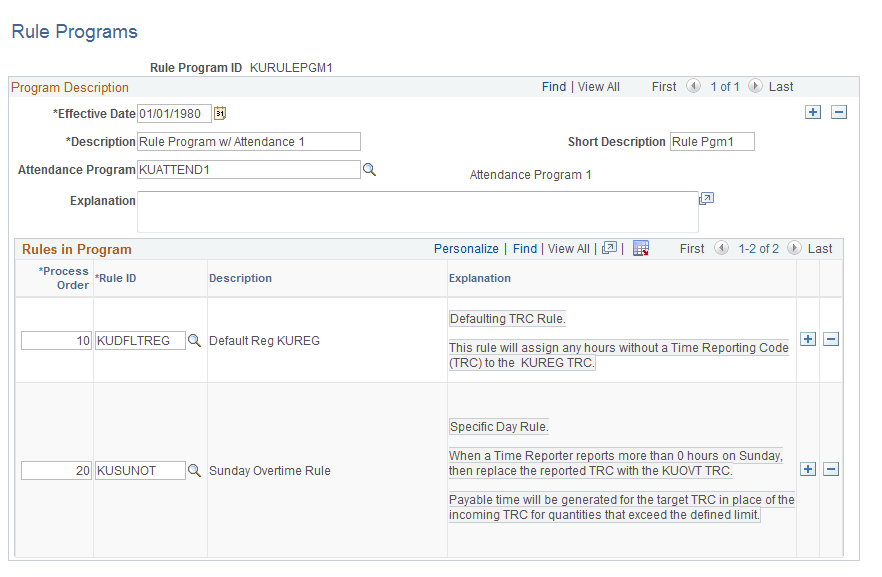 Rule Programs page