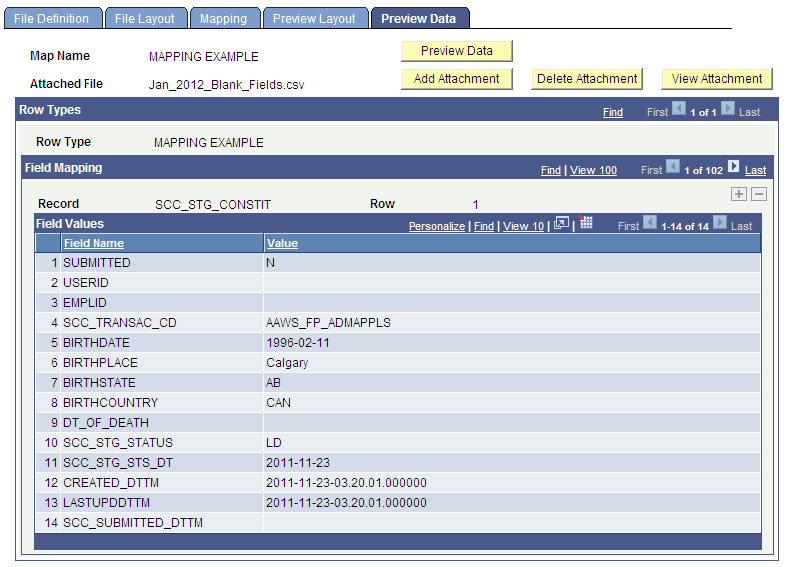 Example of previewing data