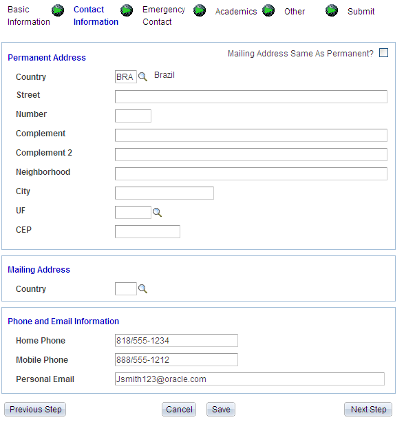 Contact Information page for a particular country