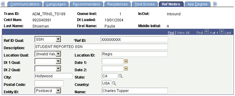 TS189 (Transaction Set 189) Staging - Ref Nmbrs (reference numbers) page