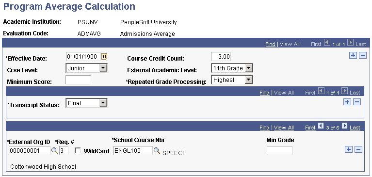 Example of Program Average Calculation page (2 of 4)