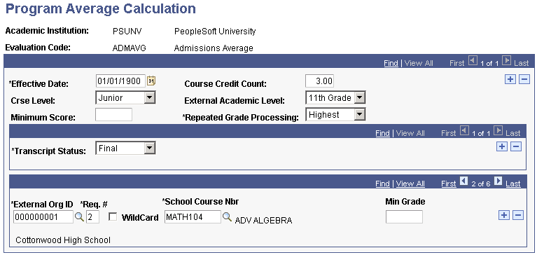 Example of Program Average Calculation page (1 of 4)