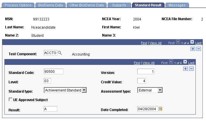 Standard Result page