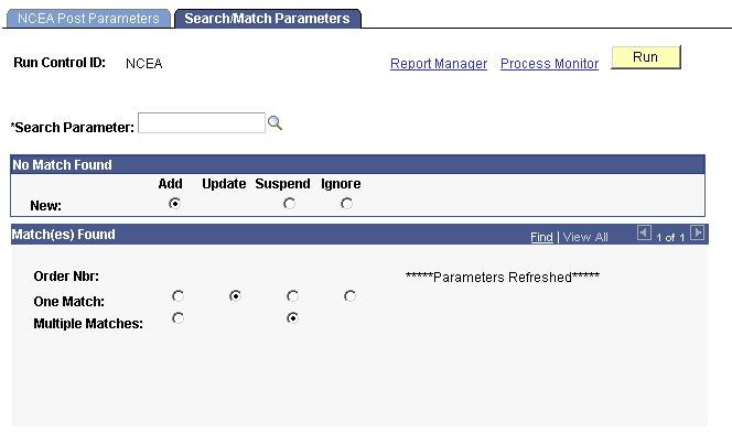 Search/Match Parameters page