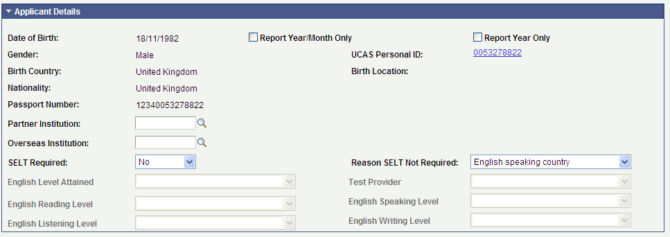Applicant Details region - CAS (Confirmation of Acceptance of Studies) Details page