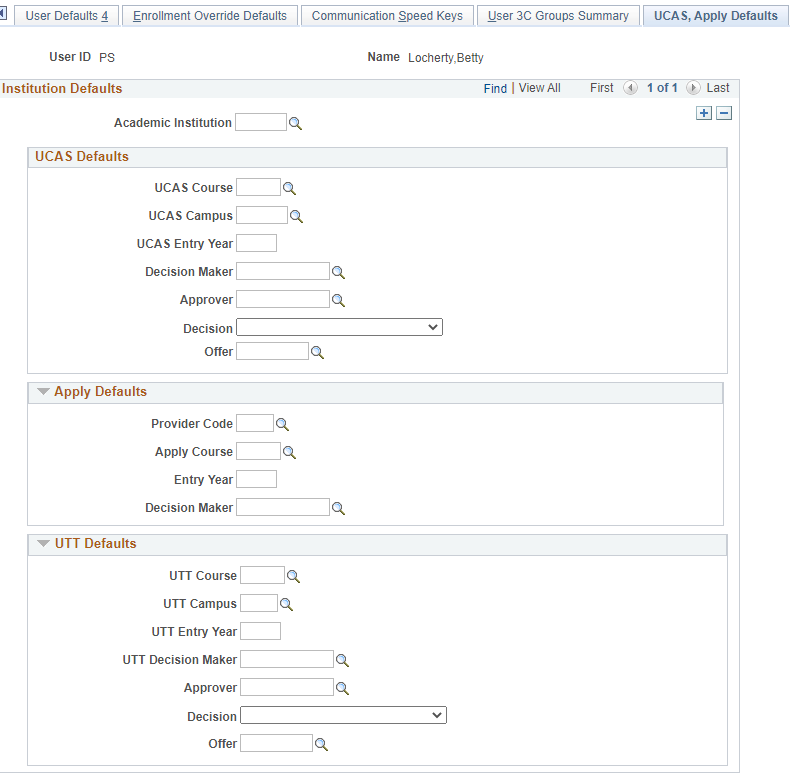 UCAS (Universities and Colleges Admissions Service), Apply Defaults page