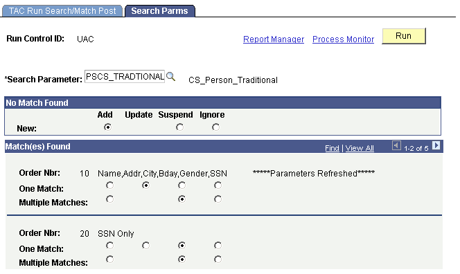 Search Parms (parameters) page