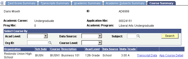 Course Summary page