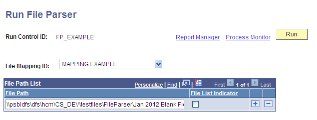 Example of a Run File Parser page
