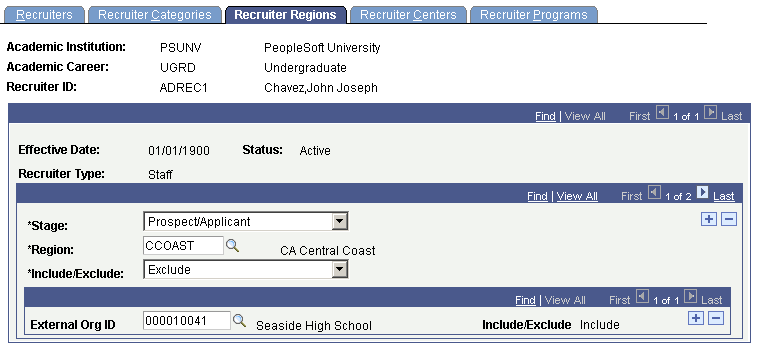 Recruiter Regions page