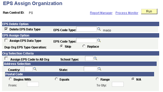 EPS (Enrollment Planning Service) Assign Organization page