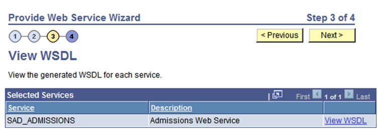 View WSDL (Web Service Definition Language) page