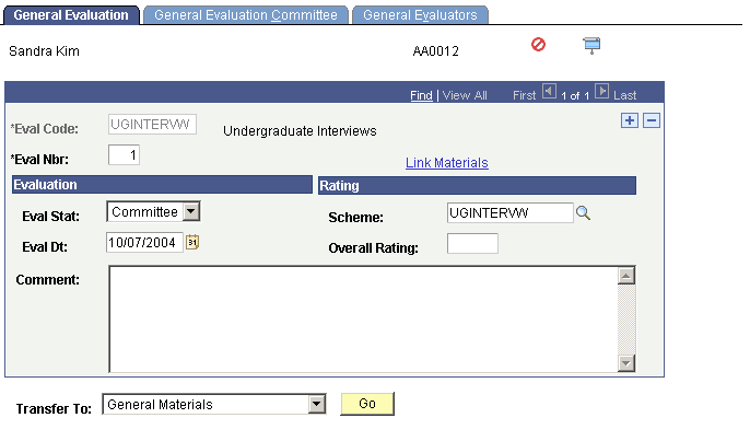 General Evaluation page