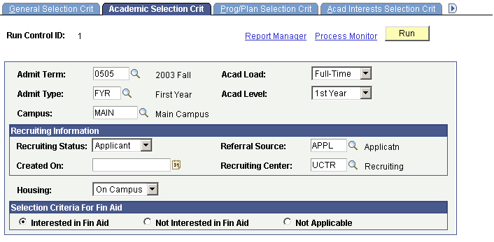 Academic Selection Crit (criteria) page