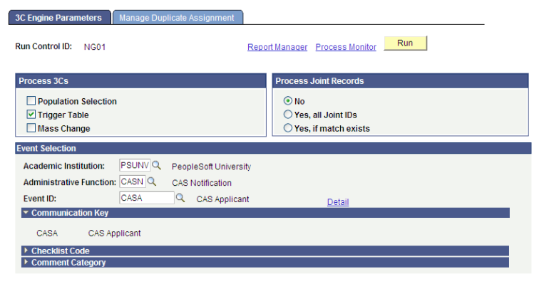 3C (communications, comments, and checklists) Engine Parameters page