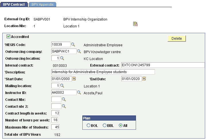 BPV (Beroepspraktijkvorming) Contract page