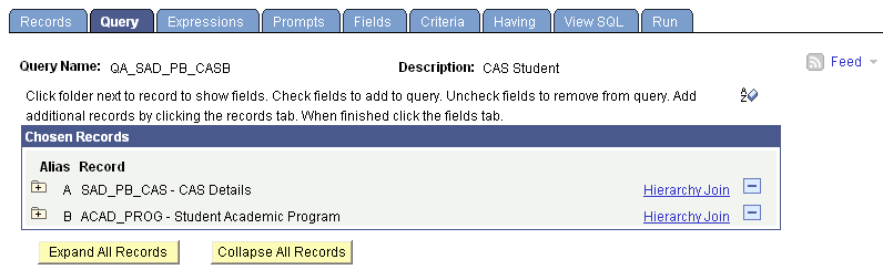 Query page for the QA_SAD_PB_CASB query