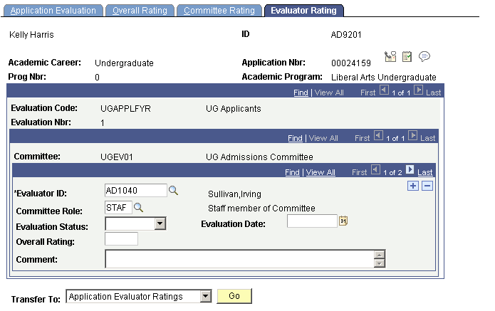 Evaluator Rating page