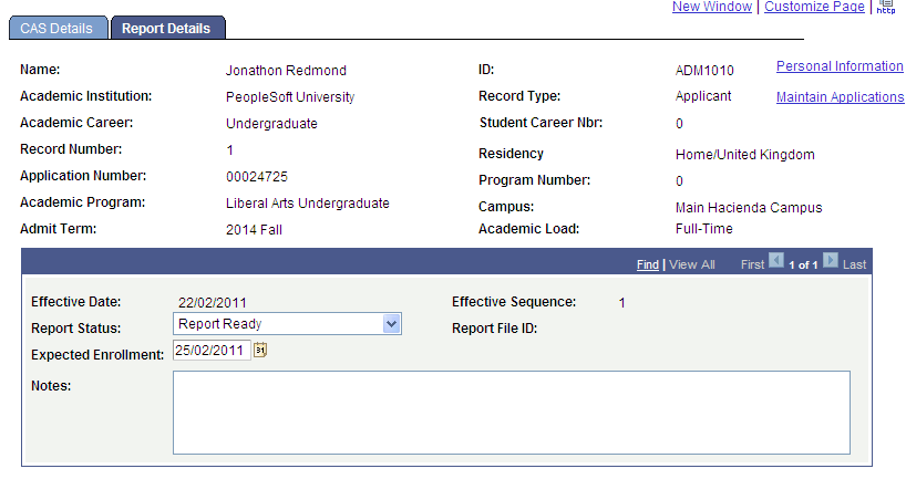 Report Details page