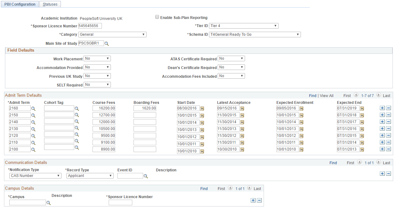 PBI (Points Based Immigration) Configuration page