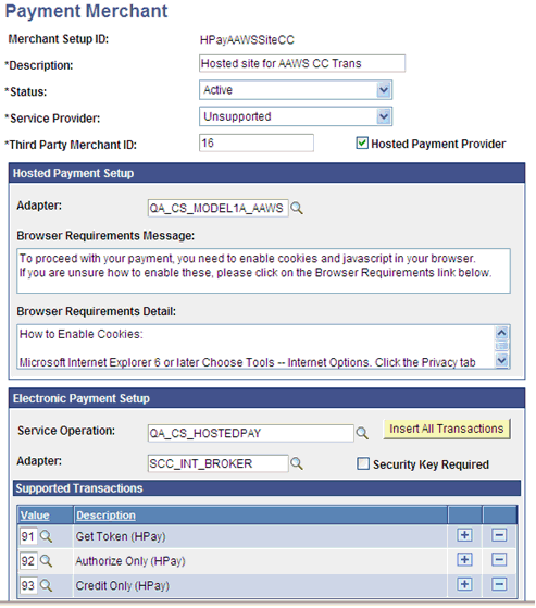 Payment Merchant page