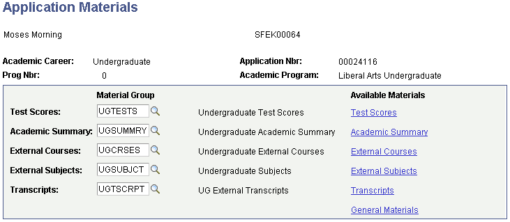 Application Materials page